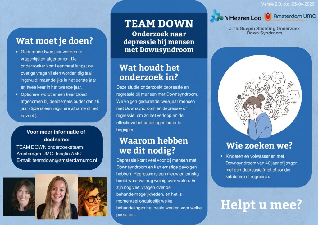 Onderzoek gestart naar depressie en regressie bij mensen met Downsyndroom